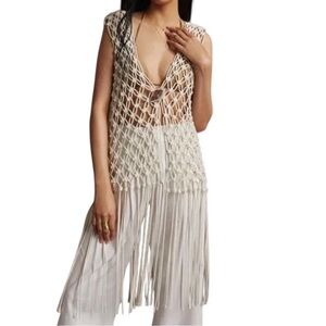 ANTHROPOLOGIE CURRENT AIR MACRAME LONG FRINGE VEST ONE SIZE FITS MOST